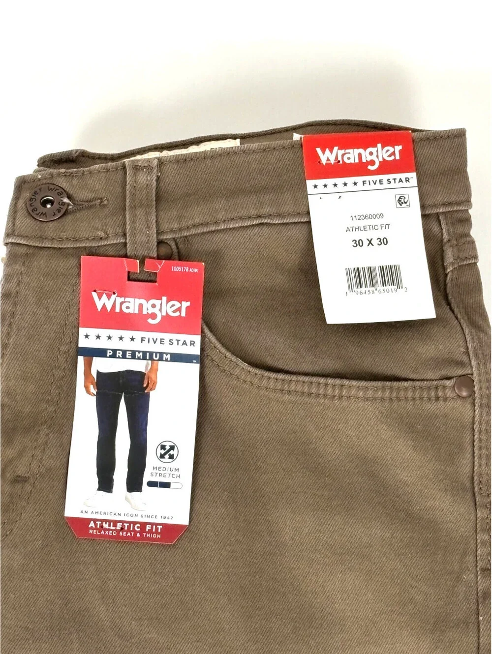 NWT Wrangler Five Star Athletic Fit Jeans Mens 30X30 Brown Stretch 112360009
